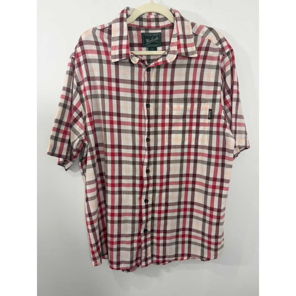 Woolrich‎ Mens Large Red Plaid Short Sleeve Button Down Cotton Shirt 6245